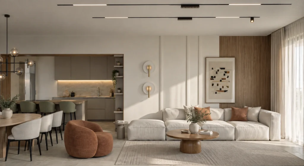 Open-plan living room and kitchen, Patisia Residence, Patisia – IDYLI Architects