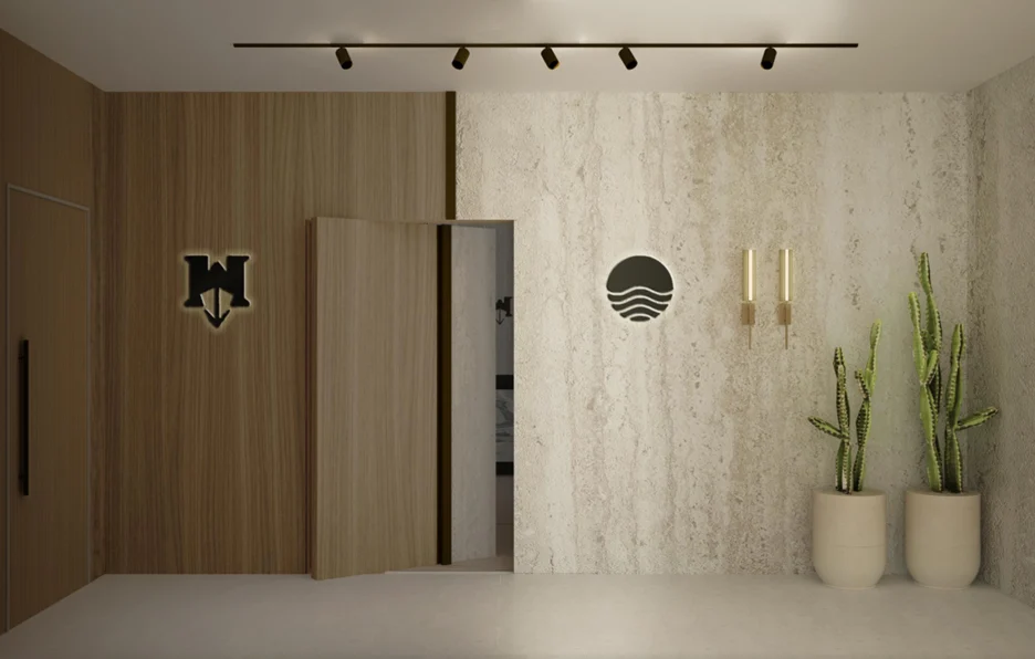 Entrance wall with the companies’ logos, Shipping Company Offices, Piraeus – IDYLI Architects
