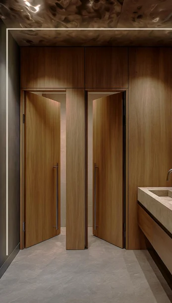 Corridor with walnut doors, Shipping Company Offices, Piraeus – IDYLI Architects