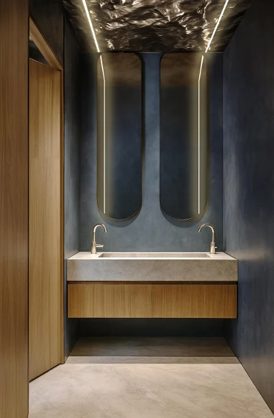 Washbasin under a sculpted ceiling, Shipping Company Offices, Piraeus – IDYLI Architects